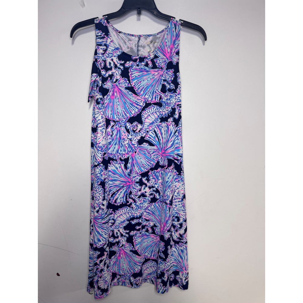 Lilly Pulitzer Womens Pink Blue Seashell Print Pima Cotton Tie Shoulder Dress M